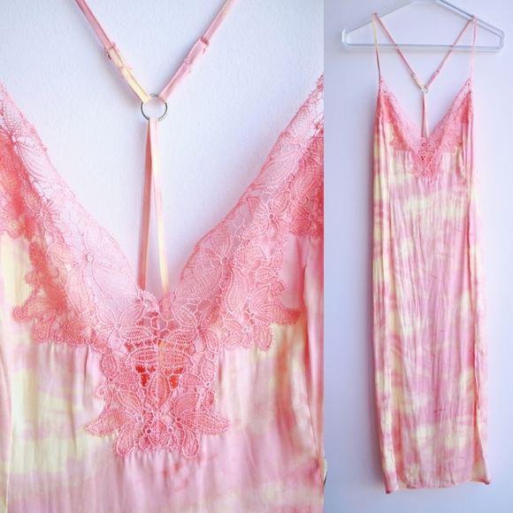 FREE PEOPLE Pink Silky Tie Dye Midi Slip Dress - Picture 3 of 8
